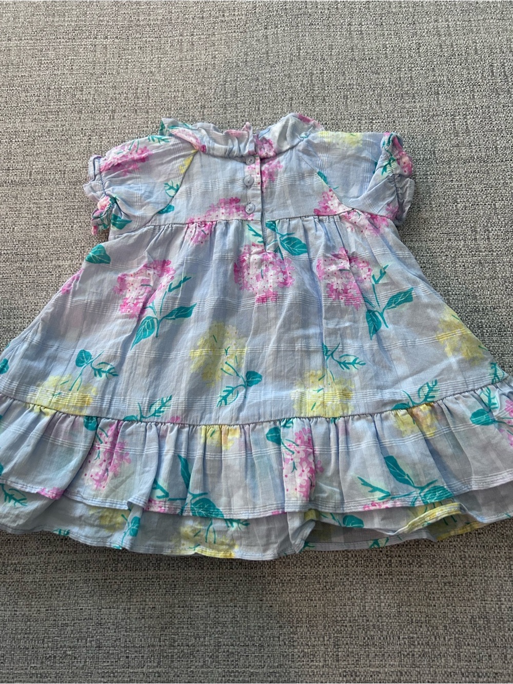 Janie and Jack Light Blue Smocked Floral Dress with Pink Accents. Size 3-6M - Picture 2 of 8